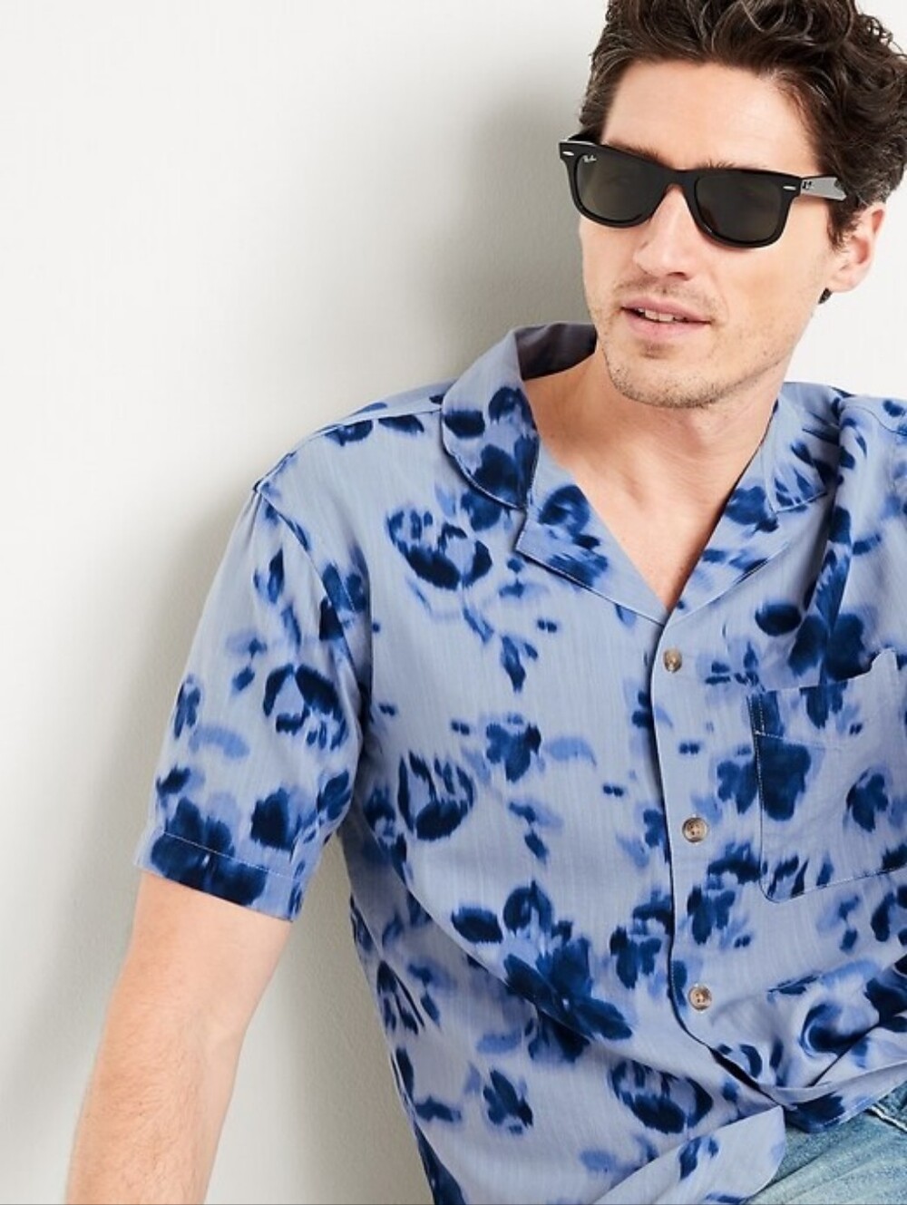 Blue Floral Camp Collar Button Down ShirtSize: XL